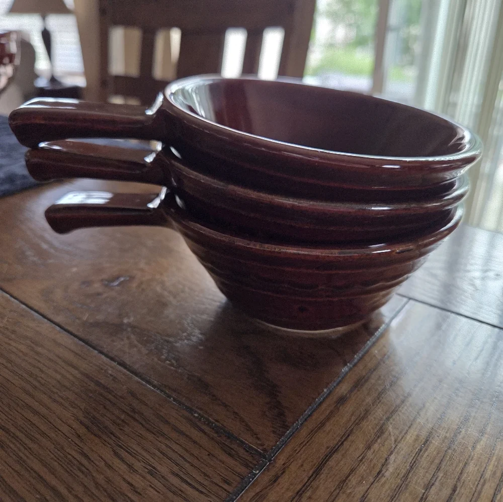 Mid Century Marcrest Daisy Dot Handled Soup Bowls